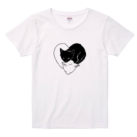 【しろとくろの猫】Tシャツ ホワイト 白猫 黒猫 猫柄 カジュアル メンズ レディース