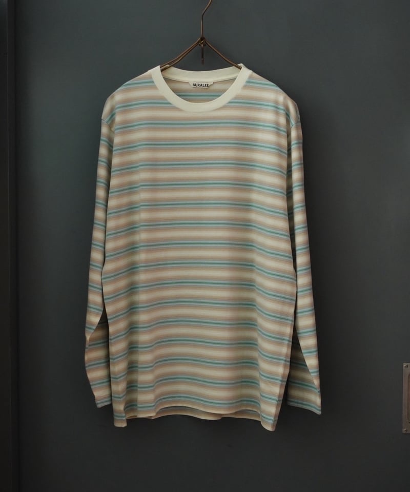 トップス AURALEE GRADIENT STRIPE JERSEY L/S TEE 3 Gradient Stripe Jersey Tee in Fade Brown