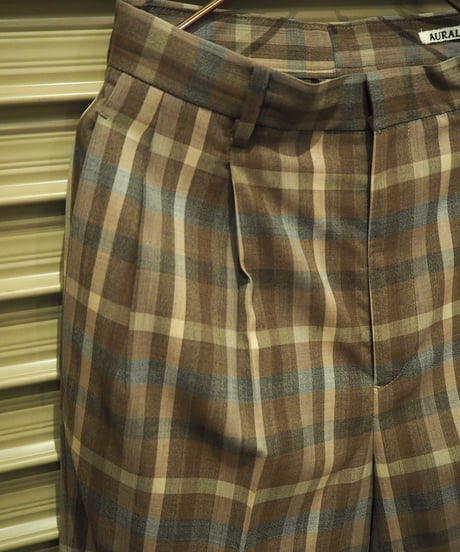 AURALEE(WOMENS) / SUPER FINE TROPICAL WOOL CHECK TWO-TUCK SLACKS