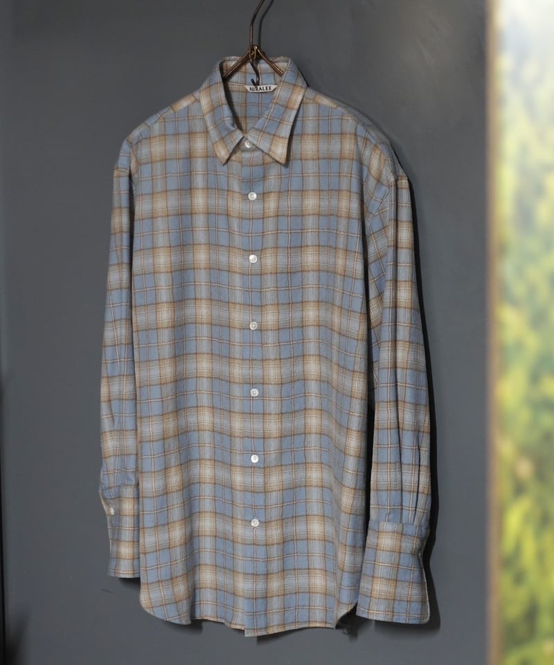 AURALEE AIRY WOOL CHECK SHIRTサイズ0 S AURALEE women's / AIRY WOOL CHECK SHIRT (YELLOW GRAY CHECK