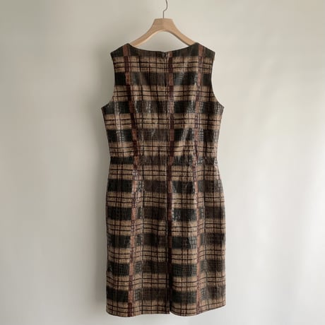 Faux leather check one-piece