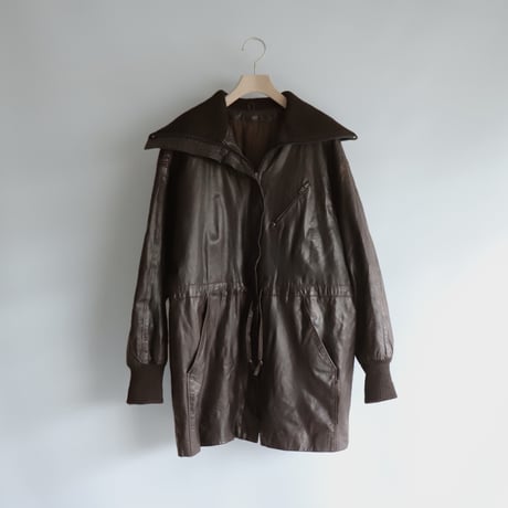 Rib collar leather jacket