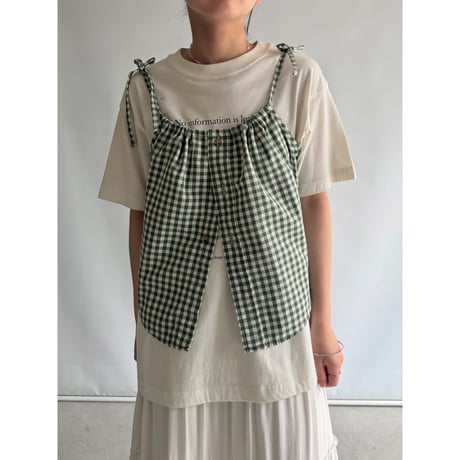 Ribbon gather camisole (Green)