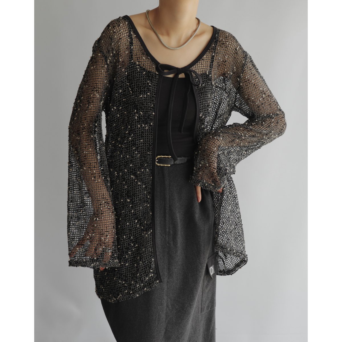 ‼️新品未開封‼️pois double mesh Cardigan【ブラック】 pois double mesh Cardigan【black】 pois double mesh Cardigan