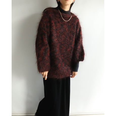 Red and black mixed mohair knit