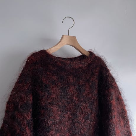 Red and black mixed mohair knit