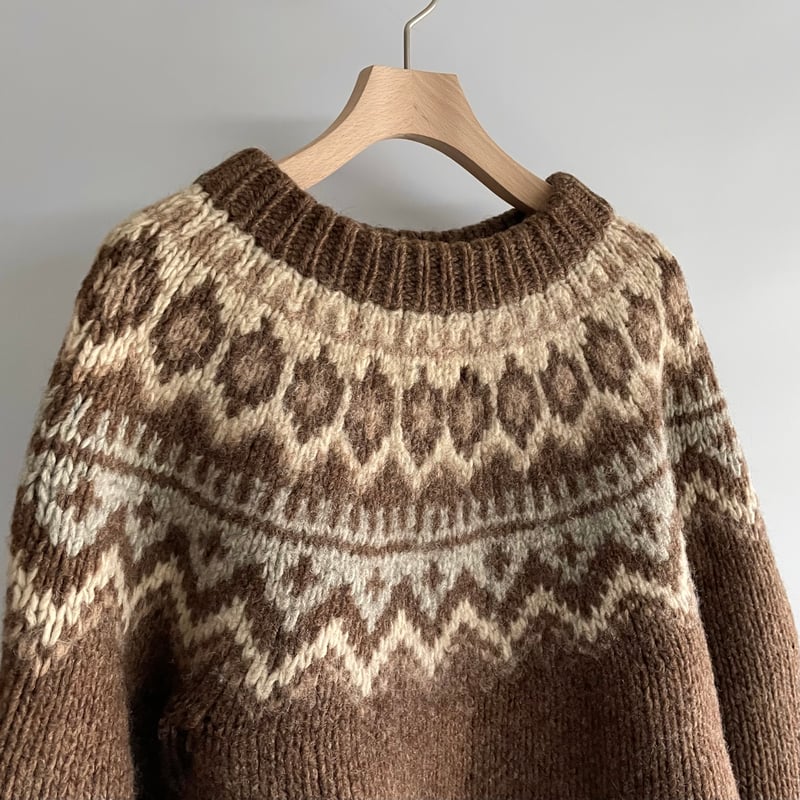 ヴィンテージ　短丈　ショート丈 ノルディックニット　ブラウン ノルディックニットハイネックプルオーバー MONO-MART LADY'S│MONO