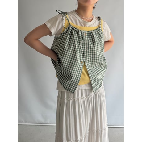 Ribbon gather camisole (Green)