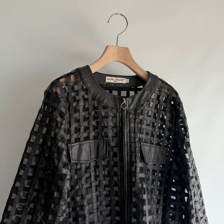 Plaid knitted leather jacket