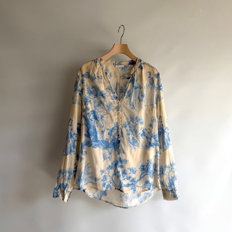 Blue print ramie shirt