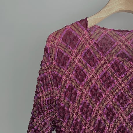 Burgundy check popcorn tops