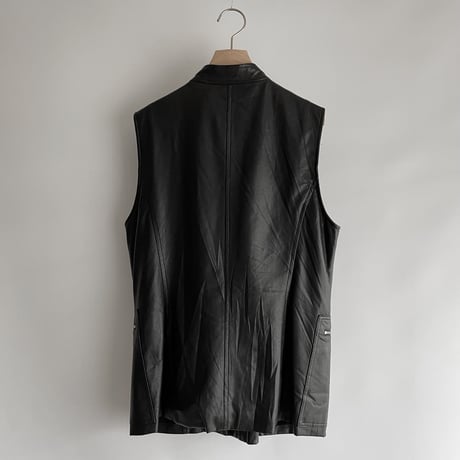 Faux leather stand collar vest
