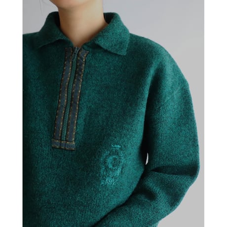 Green tyrolean halfzip knit