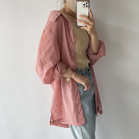 Flower see-through pink shirt