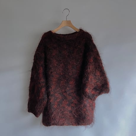 Red and black mixed mohair knit