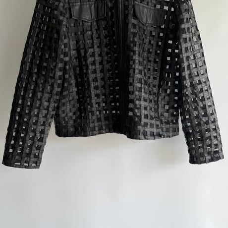Plaid knitted leather jacket
