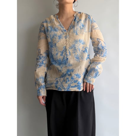 Blue print ramie shirt