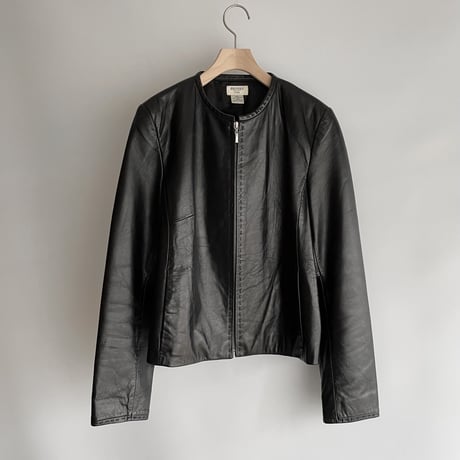 Collarless leather jacket