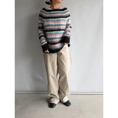 Multi-border off-shoulder knit