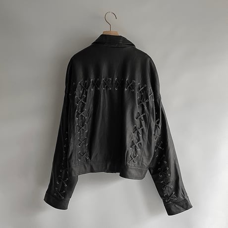 Lace-up PU leather jacket