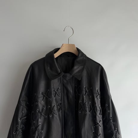 Lace-up PU leather jacket