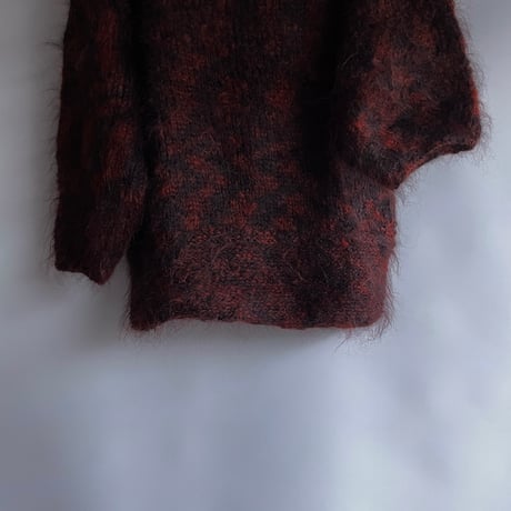 Red and black mixed mohair knit