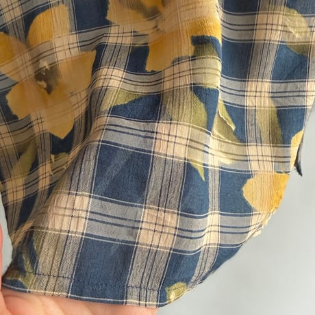 Yellow flower see-through check shirt