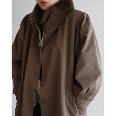 Fur collar brown coat