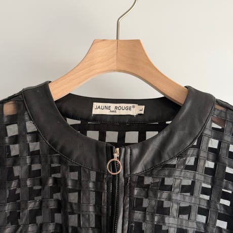 Plaid knitted leather jacket