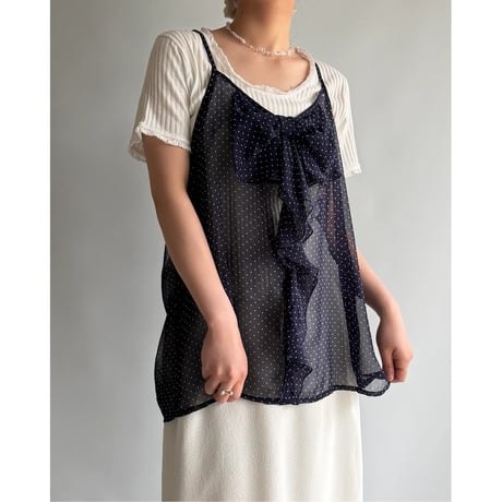 See-through dot pattern ribbon cami
