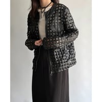 Plaid knitted leather jacket