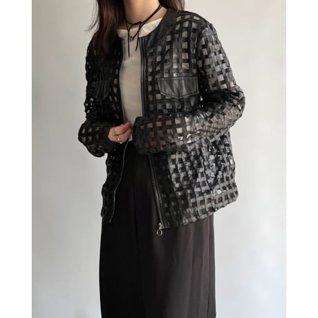Plaid knitted leather jacket