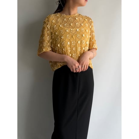 Bead flower sheer tops