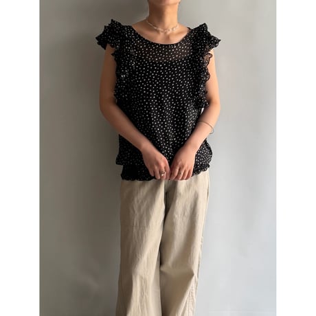 Dot pattern sheer frill tops