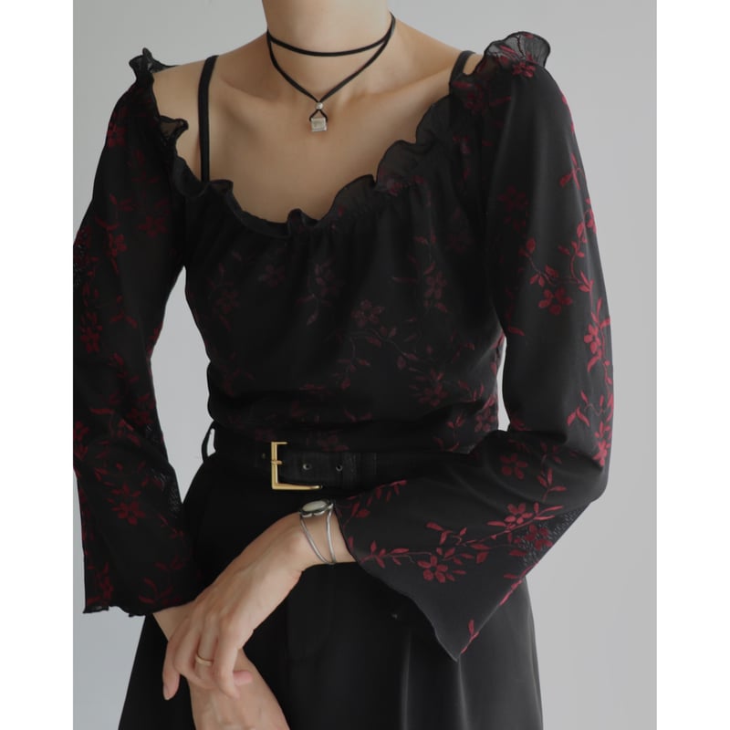 sakuraFABIO RUSCONI♦︎美品♦︎黒♦︎シースルー 38 シアー Flower see-through tops | and C