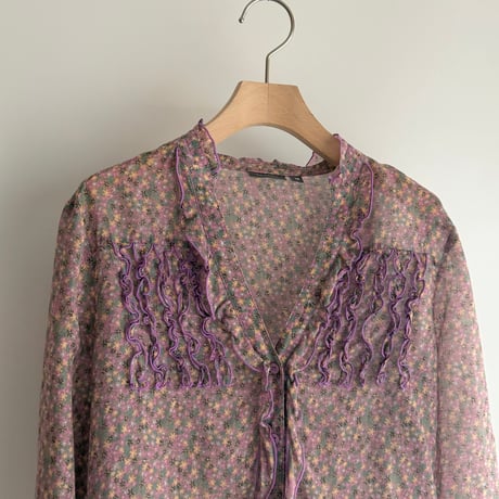 Small floral sheer frill blouse