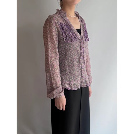 Small floral sheer frill blouse