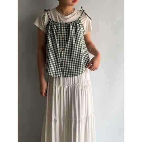 Ribbon gather camisole (Green)