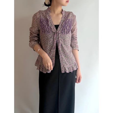 Small floral sheer frill blouse