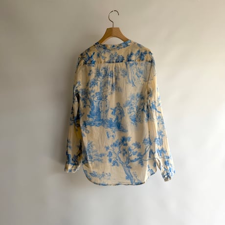 Blue print ramie shirt