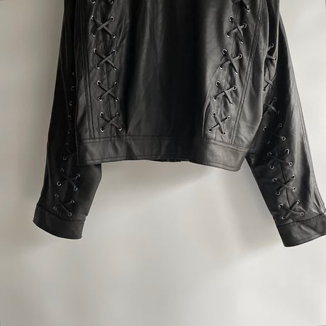 Lace-up PU leather jacket