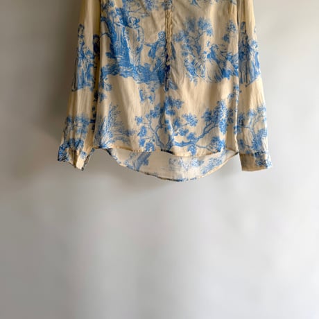 Blue print ramie shirt