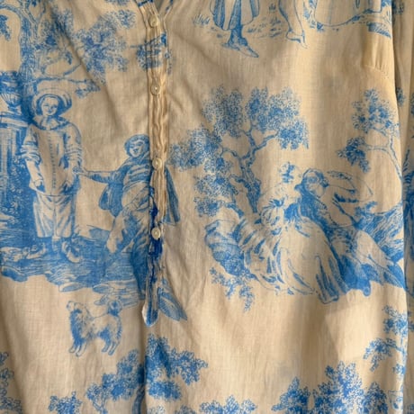 Blue print ramie shirt