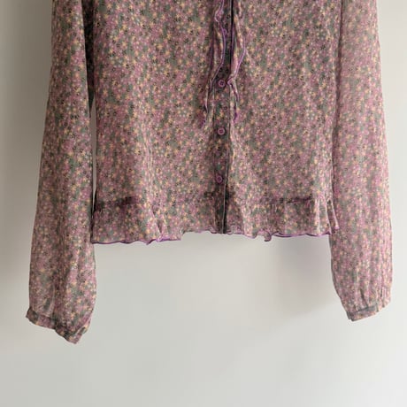 Small floral sheer frill blouse