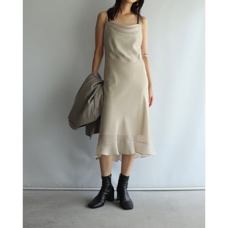 Draped sheer beige dress