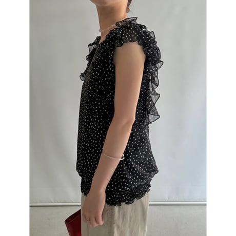 Dot pattern sheer frill tops