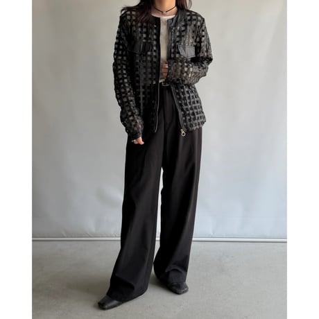 Plaid knitted leather jacket