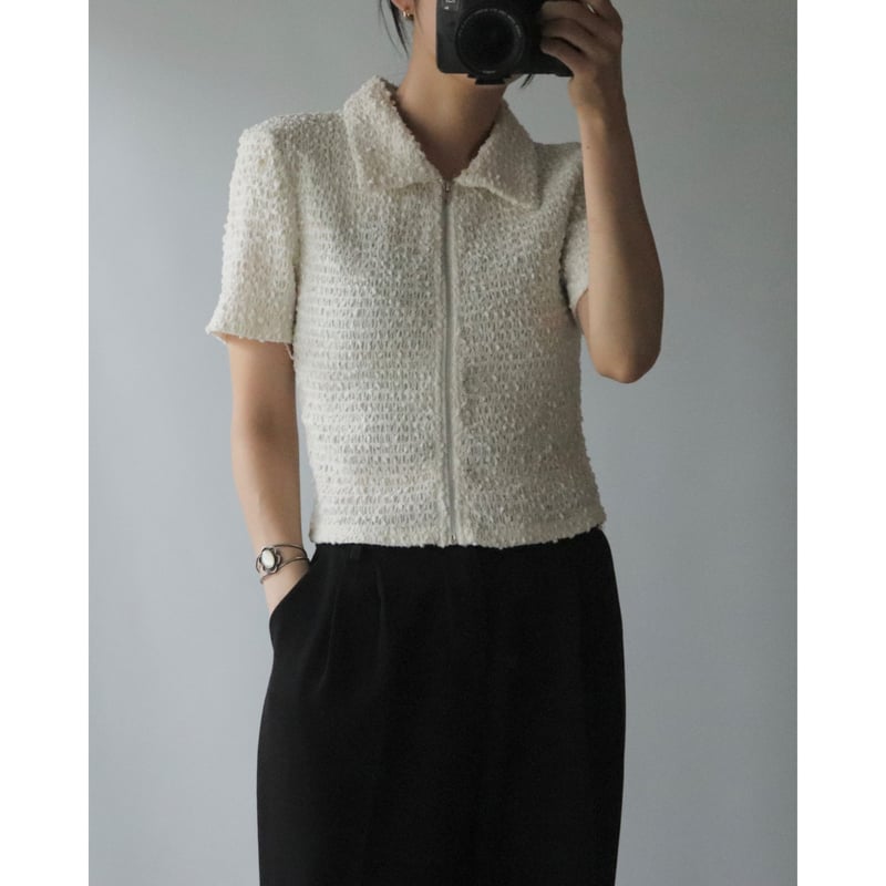 トップス　ホワイト White Zip Tops | and C