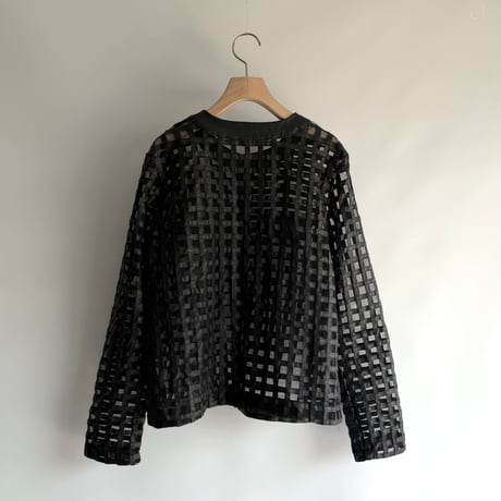 Plaid knitted leather jacket