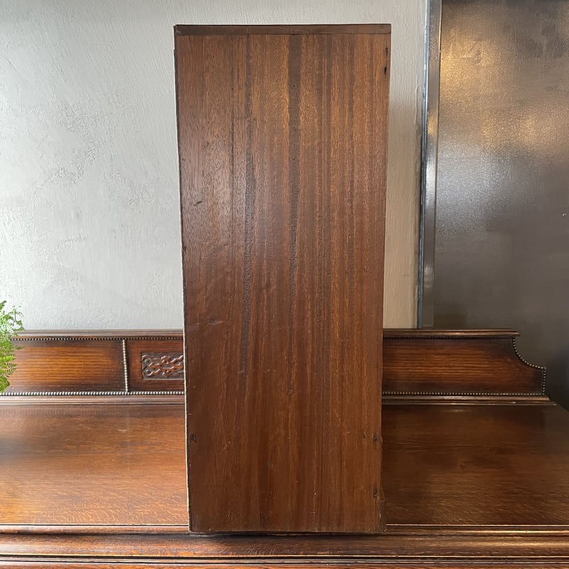 小さめのガラス棚 食器棚 小抽斗 木製 昭和初期 収納 古道具